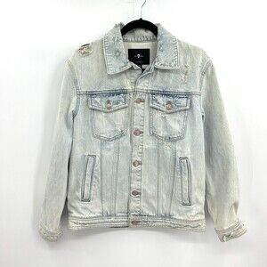 7 FOR ALL MANKIND Oversized Boyfriend Distressed Jean Jacket Sun Bleached XS